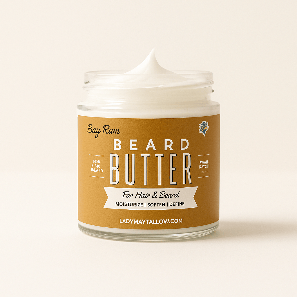 Lady May Tallow Body Cream/Lotion Bay Rum Beard &amp; Body Butter for Men | Natural Tallow Moisturizer