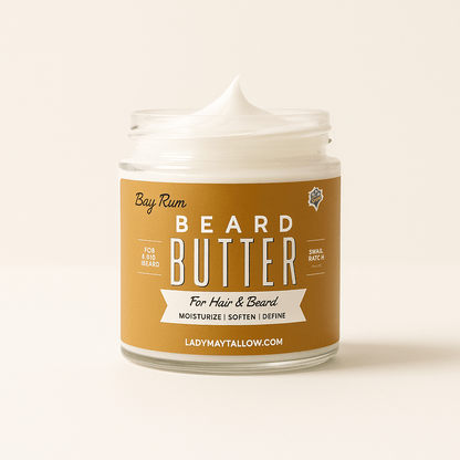 Lady May Tallow Body Cream/Lotion Bay Rum Beard &amp; Body Butter for Men | Natural Tallow Moisturizer