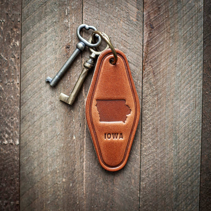 Iowa State Silhouette Leather Keychain Motel Style