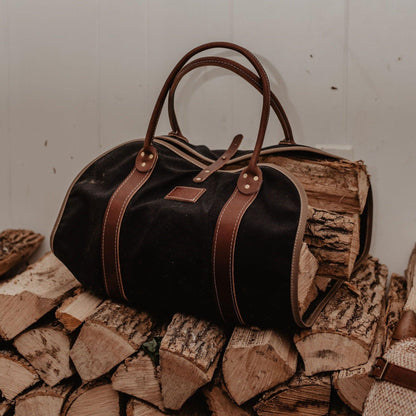 The Local Branch Leather Black Waxed Canvas Rugged Log Carrier - USA Made