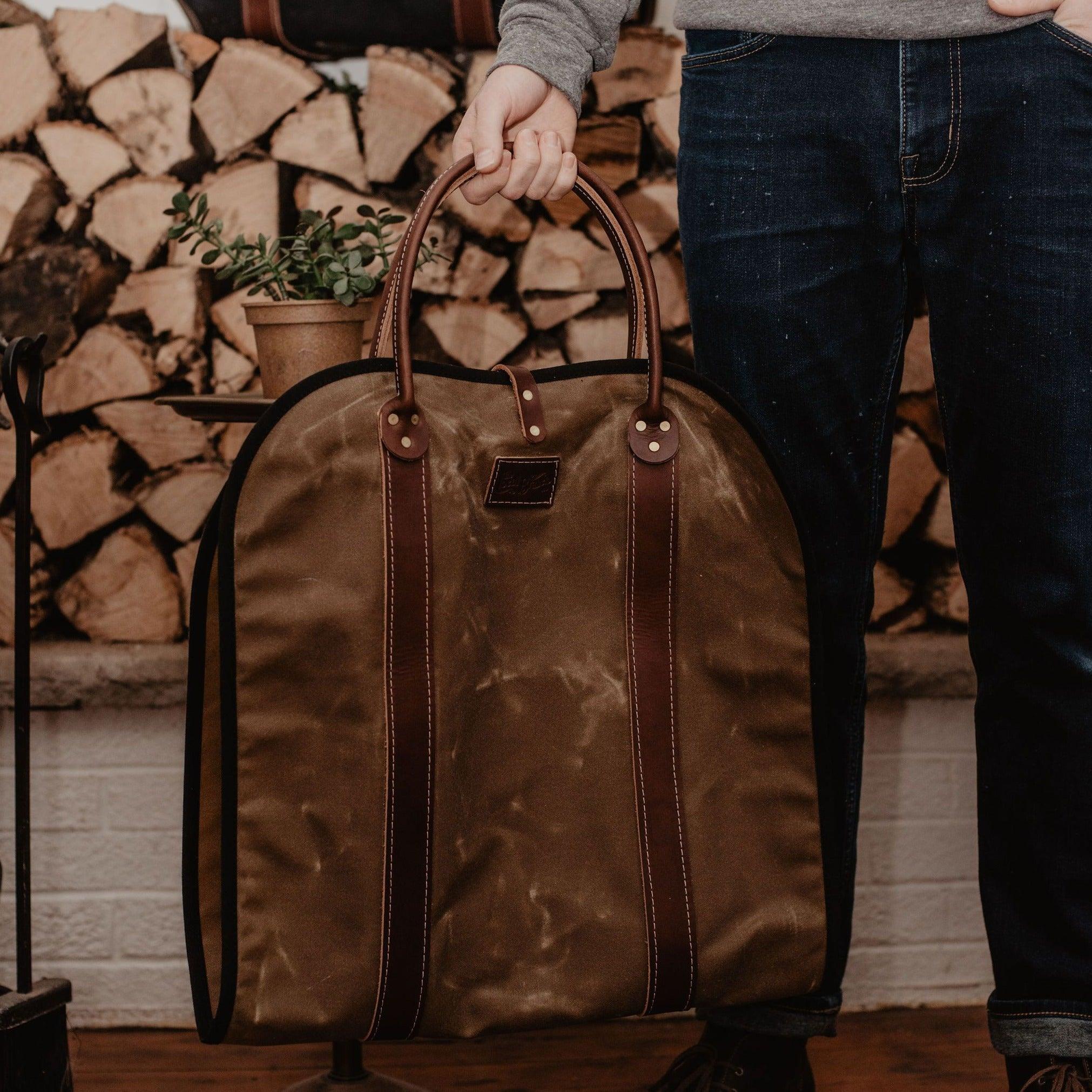 The Local Branch Leather Stone Waxed Canvas Rugged Log Carrier - USA Made