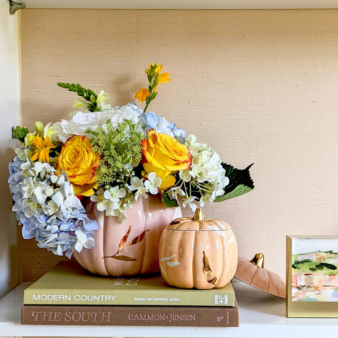 Layered Leaves Pumpkin Jars with 22K Gold Accents in Blush