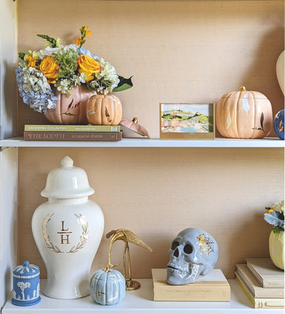 "Mr. Bones and Charlotte" Skull Decor with 22K Gold Accents- Light Gray