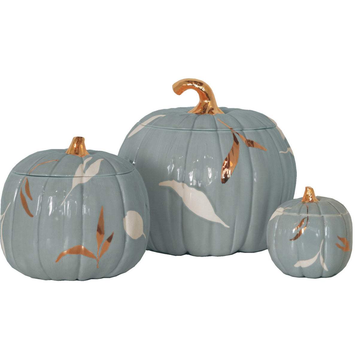 Layered Leaves Pumpkin Jars with 22K Gold Accents in Lamb&