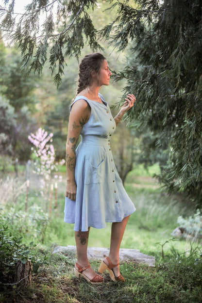 Field Day Dress Sheet Dress in BB Blue Texture Cotton