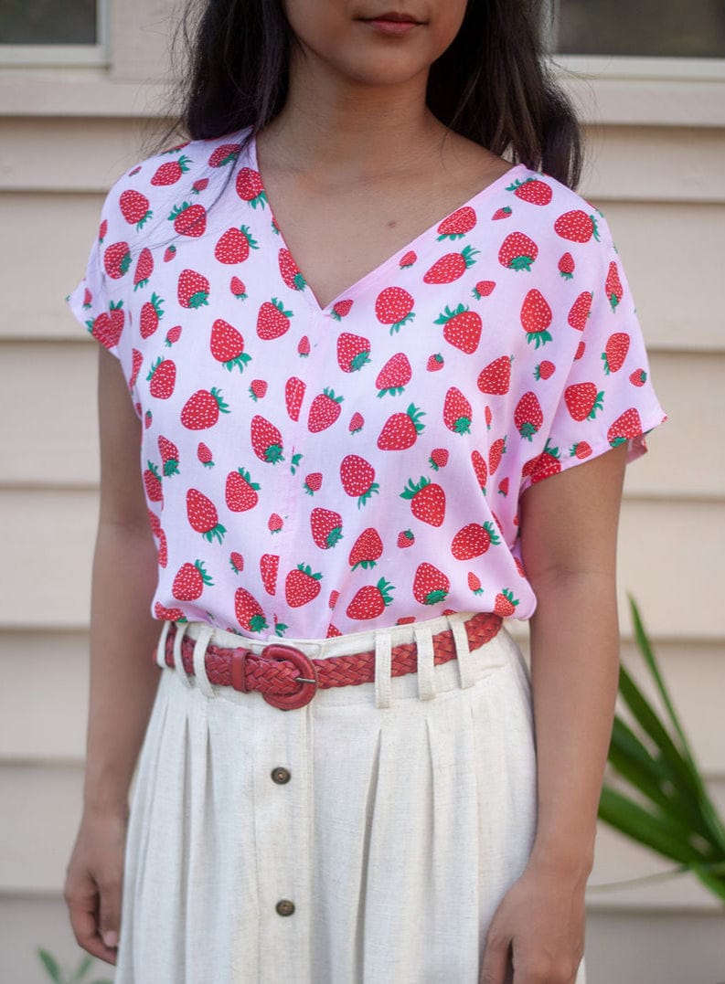 Field Day Top Dolman Top in Strawberry Cotton
