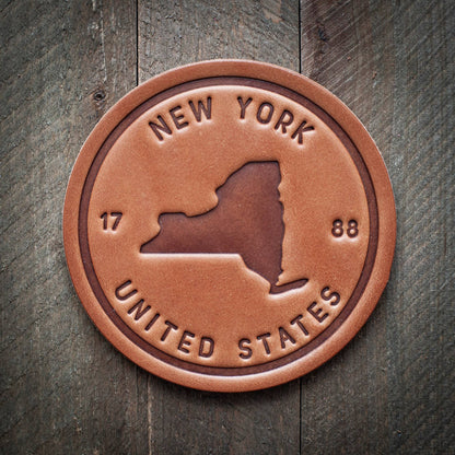 New York State Silhouette Leather Coaster
