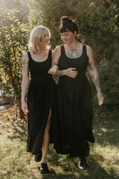 Long Agnes dress in Black Cotton