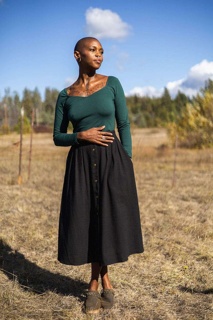 Field Day Top X Small Camille Top in Emerald Cotton Knit