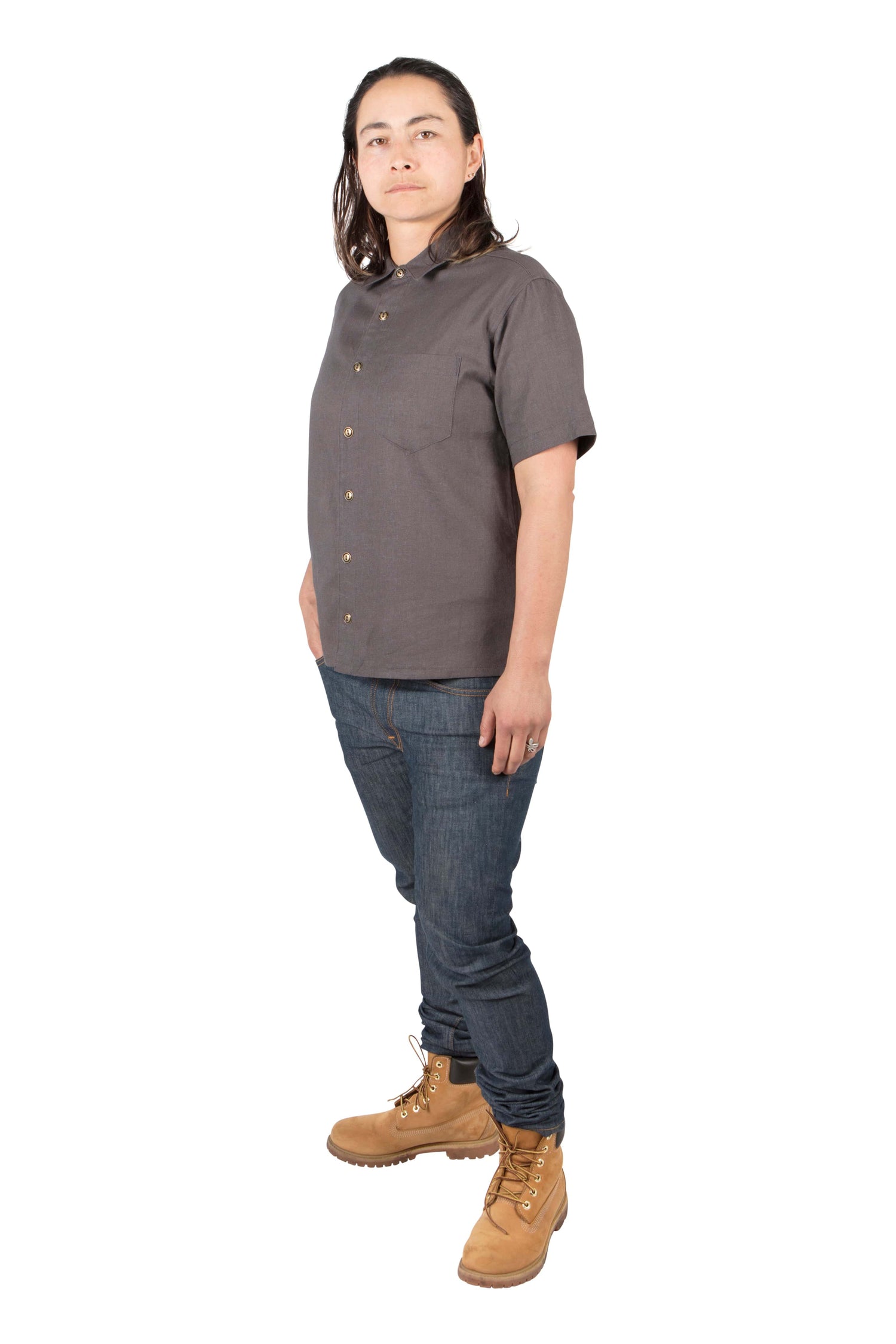 Field Day Top Unisex Button Up in Ash Linen