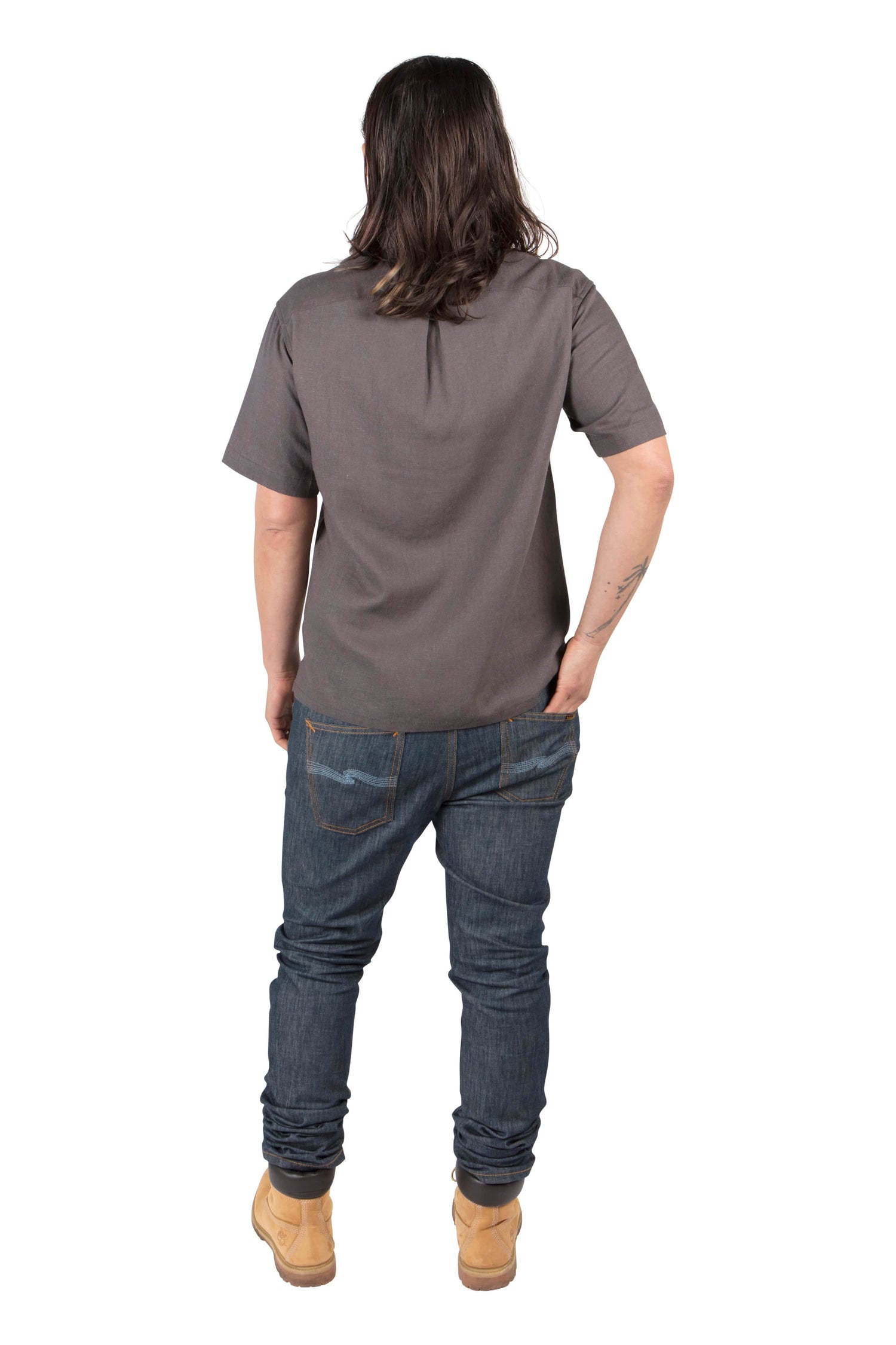 Field Day Top Unisex Button Up in Ash Linen