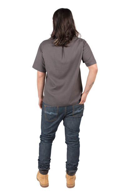 Field Day Top Unisex Button Up in Ash Linen