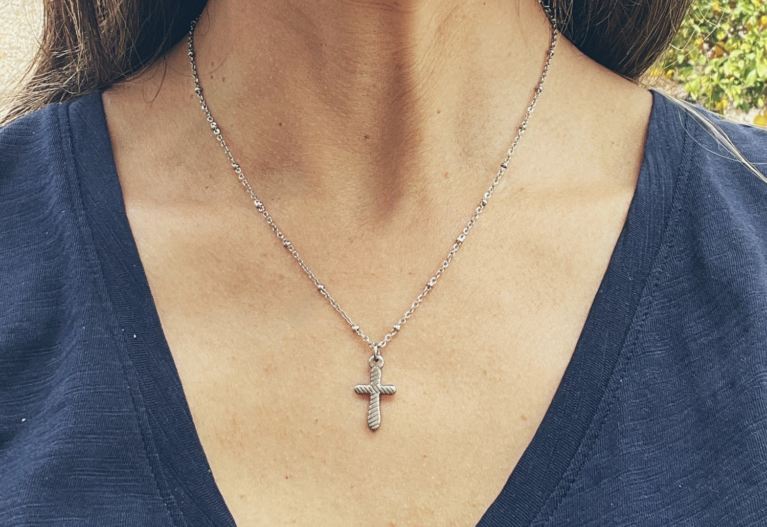 Textured Cross Necklace
