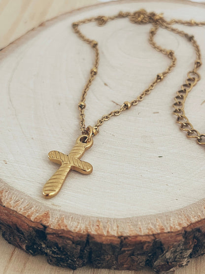 Gold Textured Cross Necklace