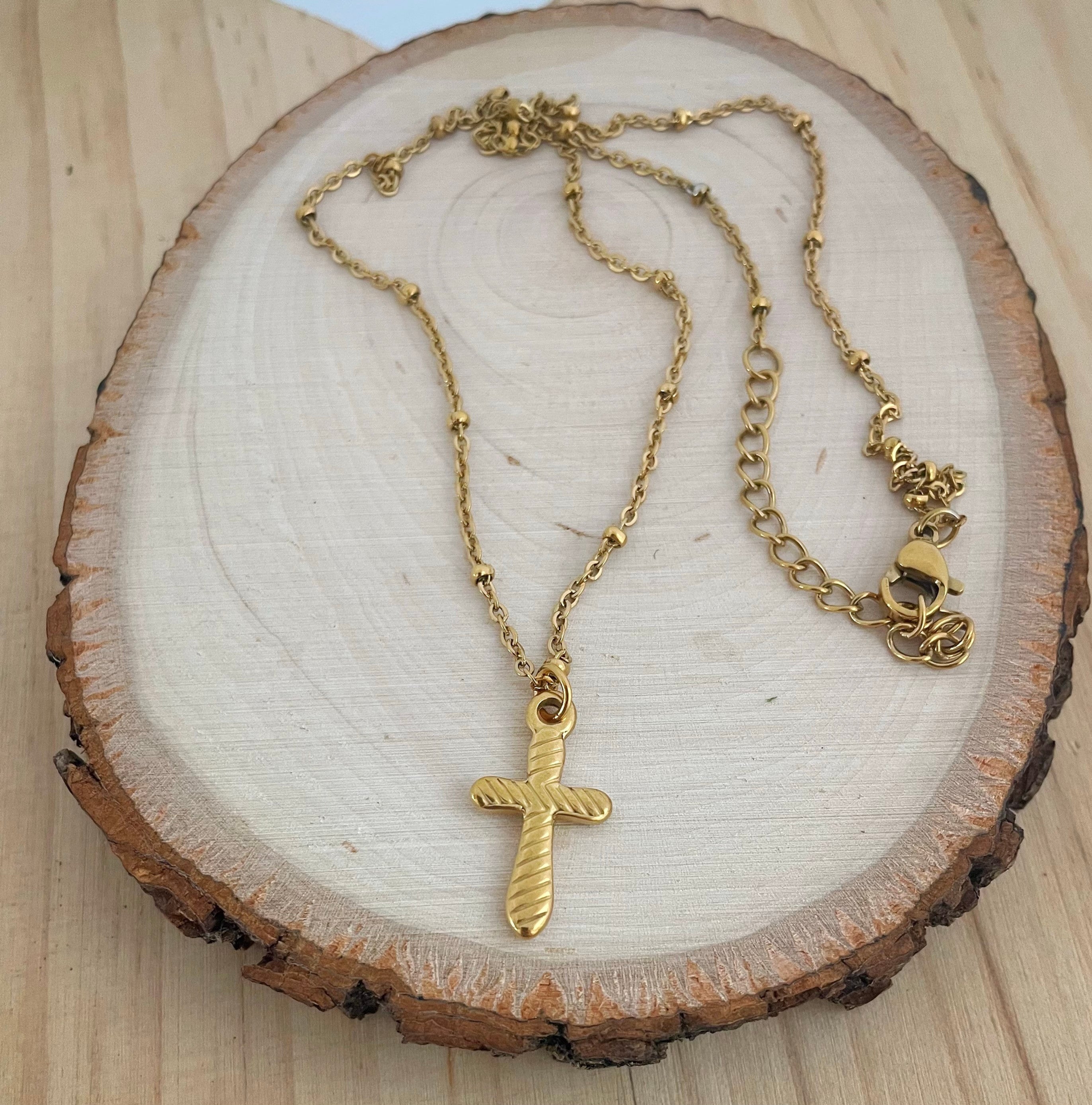 Gold Textured Cross Necklace