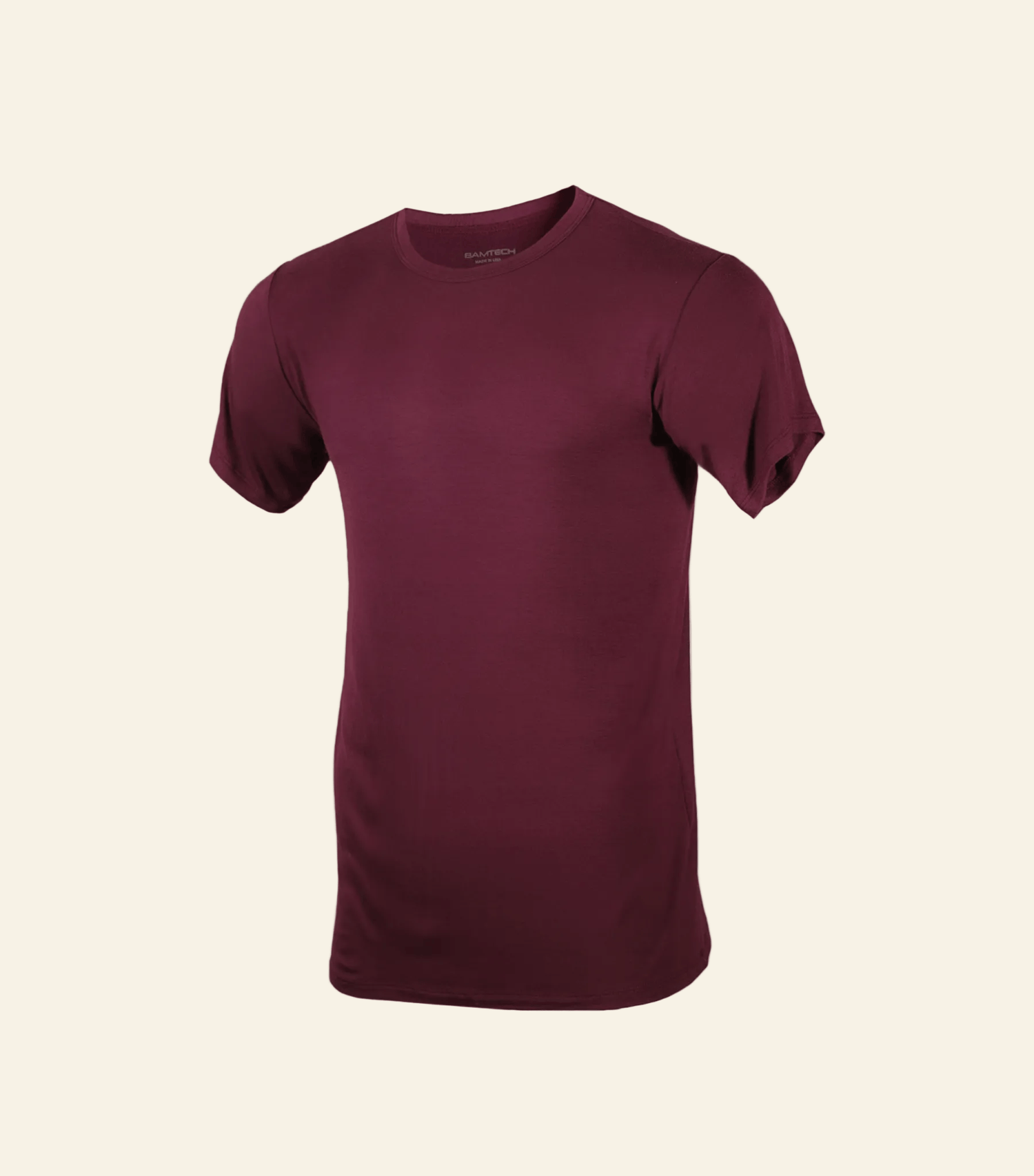 Maroon t-shirt on a light gray background