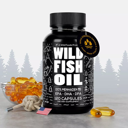 Wild Foods Oils 1x - 120 Caps Triple Fish Fish Oil Capsules, 60 servings – Omega-3 for Heart Health &amp; Cognitive Function