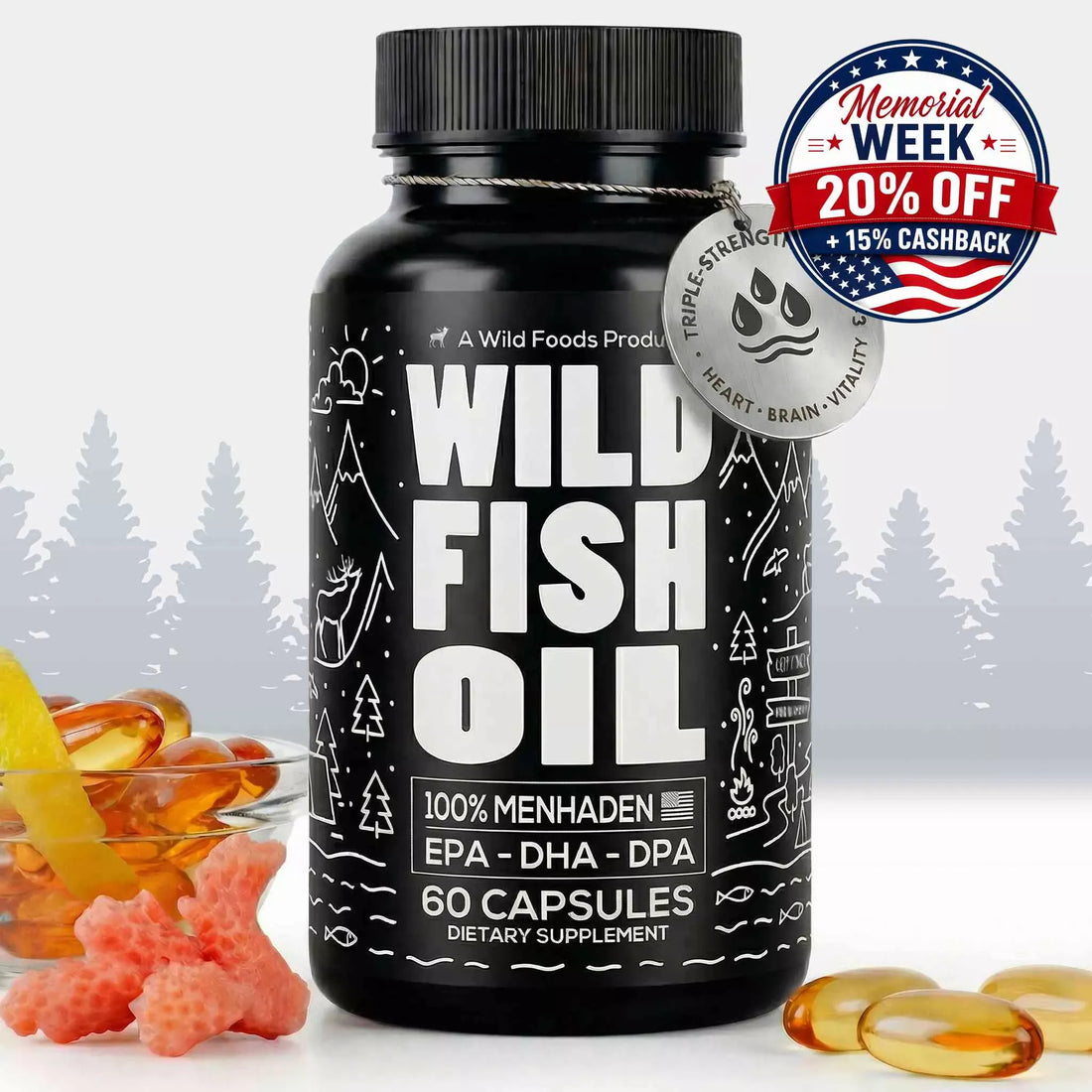 Wild Foods Oils Fish Oil Capsules, 60 servings – Omega-3 for Heart Health &amp; Cognitive Function