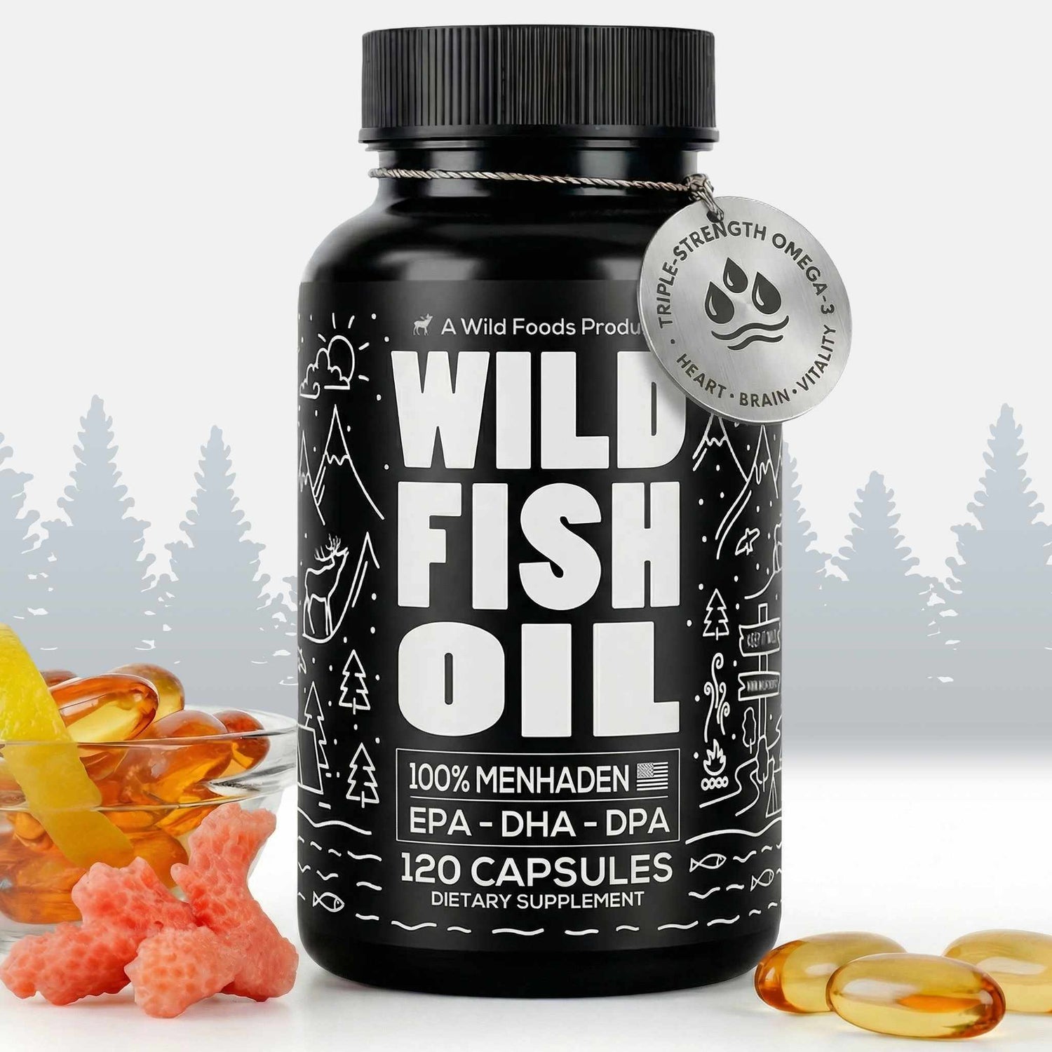 Wild Foods Oils Fish Oil Capsules, 60 servings – Omega-3 for Heart Health &amp; Cognitive Function