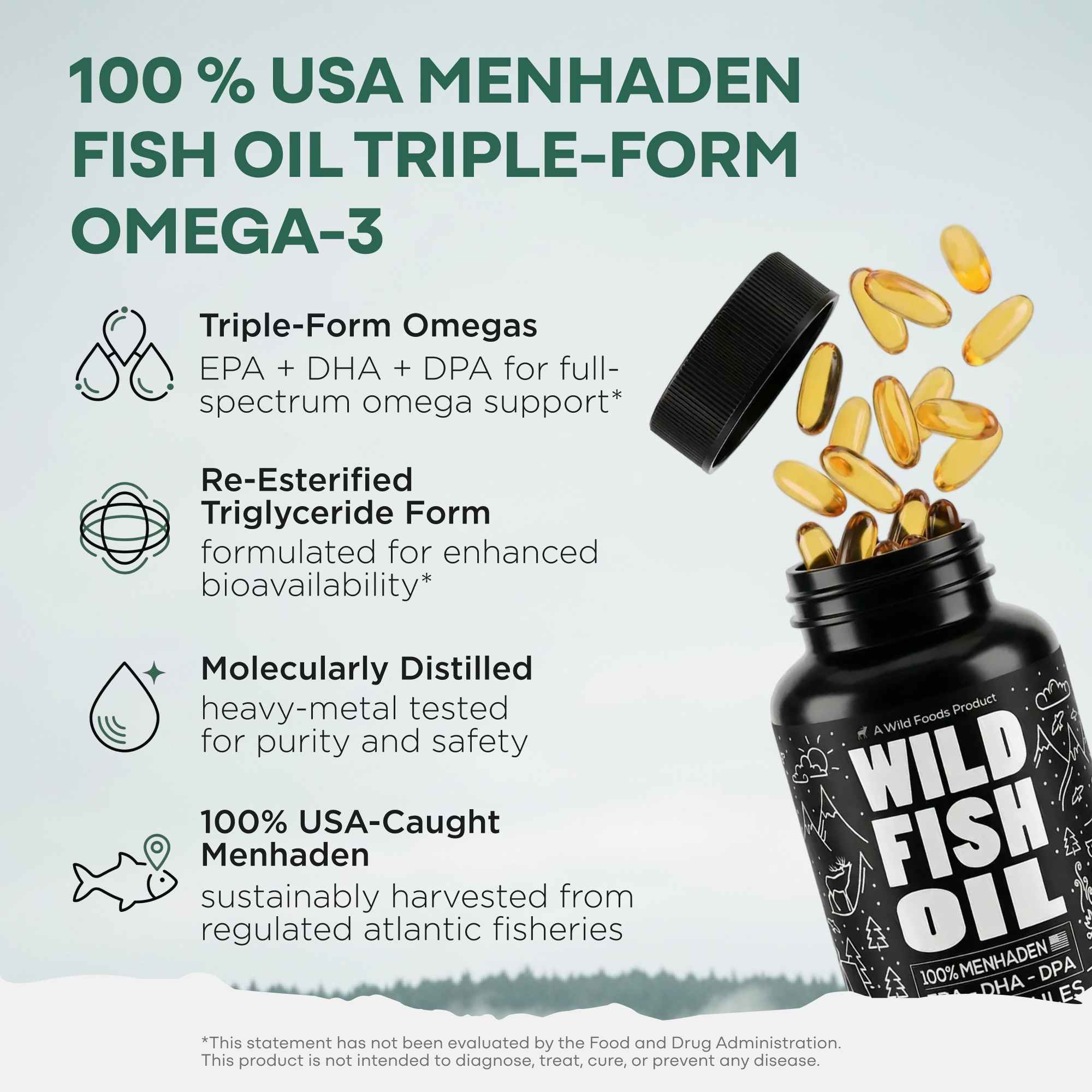 Wild Foods Oils Fish Oil Capsules, 60 servings – Omega-3 for Heart Health &amp; Cognitive Function
