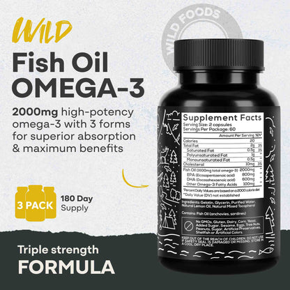 Fish Oil Capsules, 60 servings – Omega-3 for Heart Health &amp; Cognitive Function