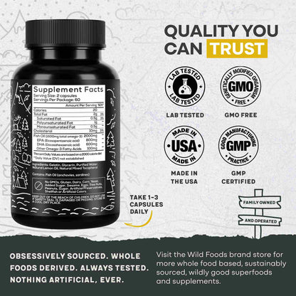 Fish Oil Capsules, 60 servings – Omega-3 for Heart Health &amp; Cognitive Function