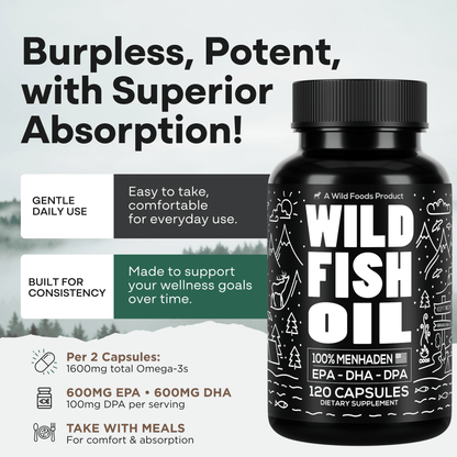 Wild Foods Oils Fish Oil Capsules, 60 servings – Omega-3 for Heart Health &amp; Cognitive Function