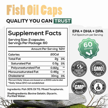 Fish Oil Capsules, 60 servings – Omega-3 for Heart Health &amp; Cognitive Function