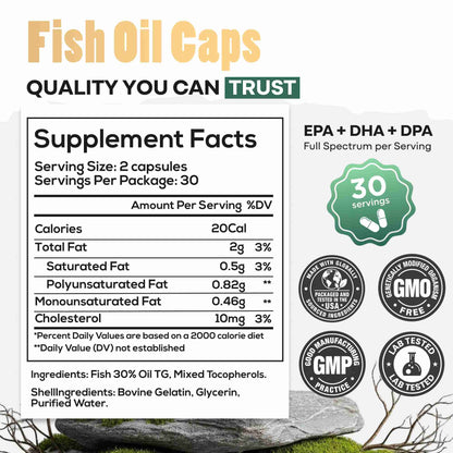 Fish Oil Capsules, 60 servings – Omega-3 for Heart Health &amp; Cognitive Function