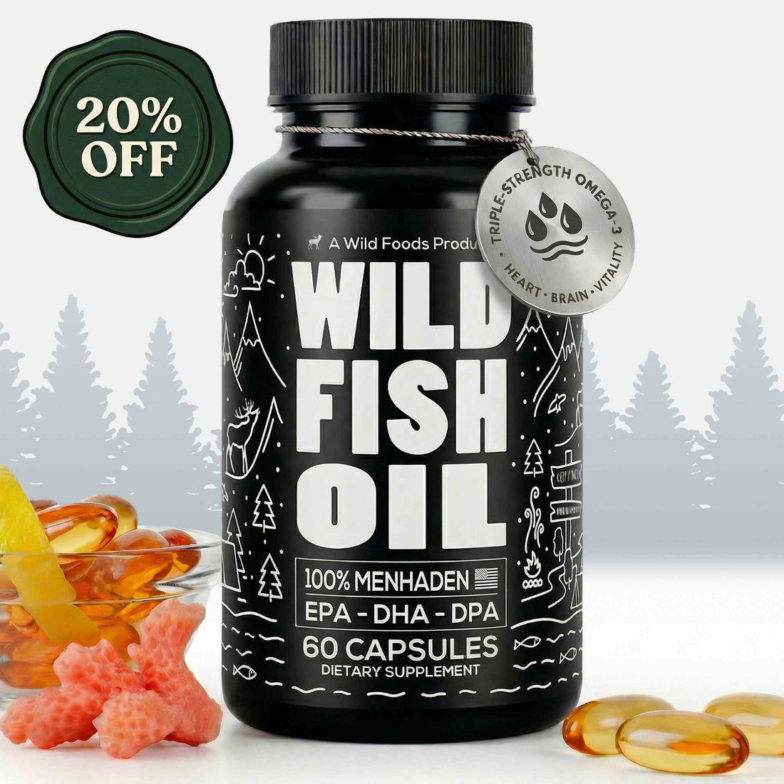 Fish Oil Capsules, 60 servings – Omega-3 for Heart Health &amp; Cognitive Function