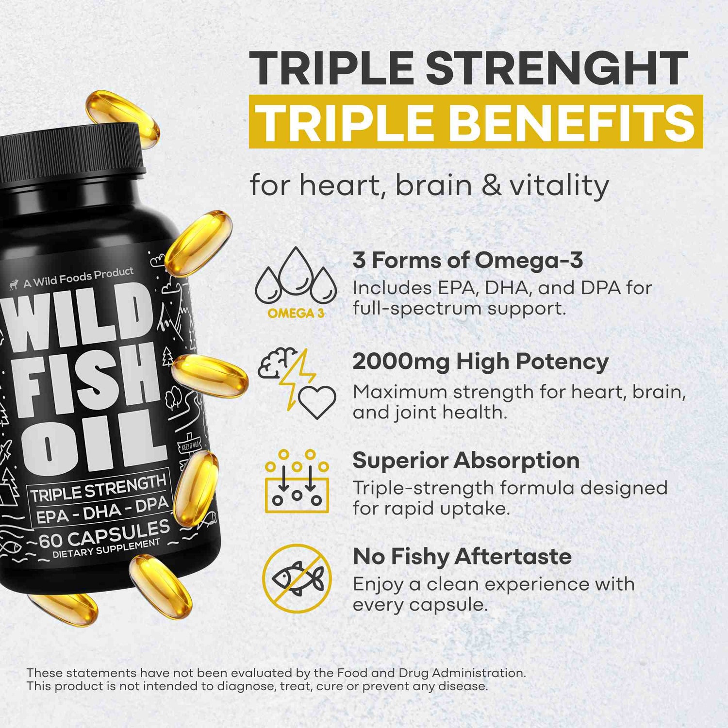 Fish Oil Capsules, 60 servings – Omega-3 for Heart Health &amp; Cognitive Function