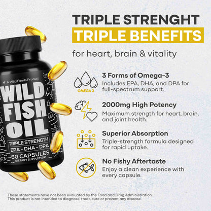 Fish Oil Capsules, 60 servings – Omega-3 for Heart Health &amp; Cognitive Function
