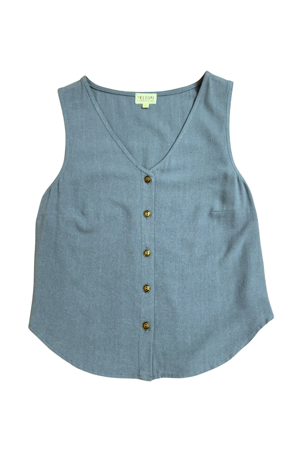 Aviva Top in Textured Blue Irish Linen