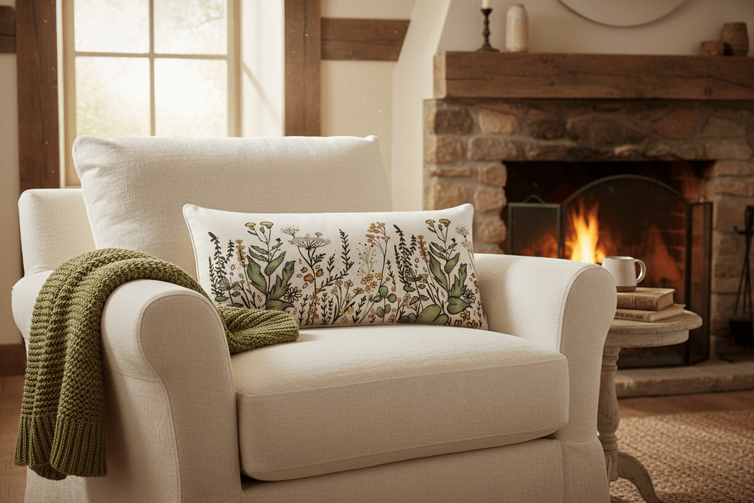 Decorative pillow with floral pattern on a white background