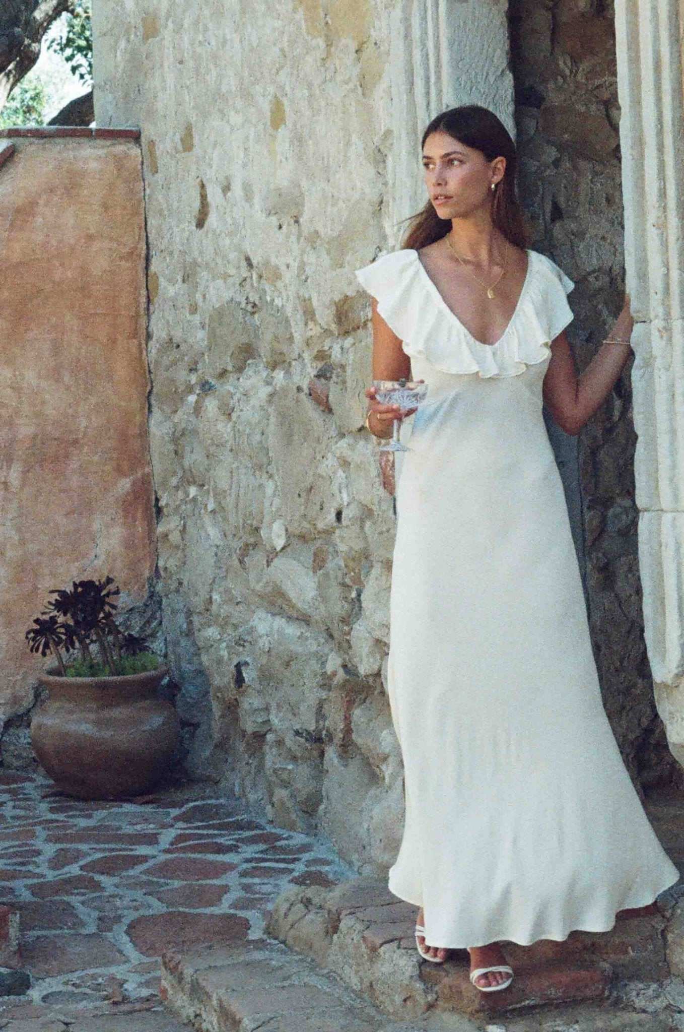 Florence Silk Lace-Trim Dress - Ivory