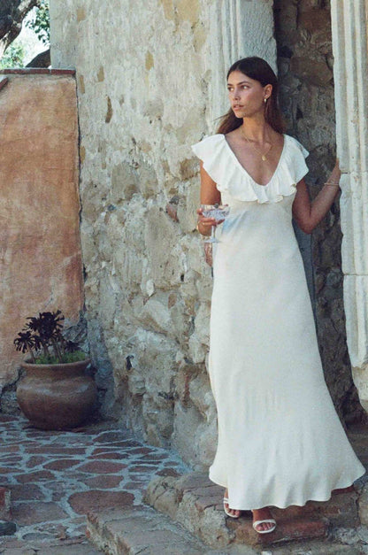 Florence Silk Lace-Trim Dress - Ivory