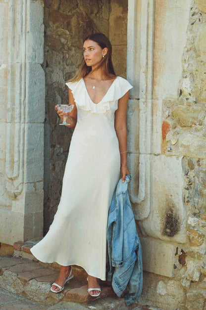 Florence Silk Lace-Trim Dress - Ivory