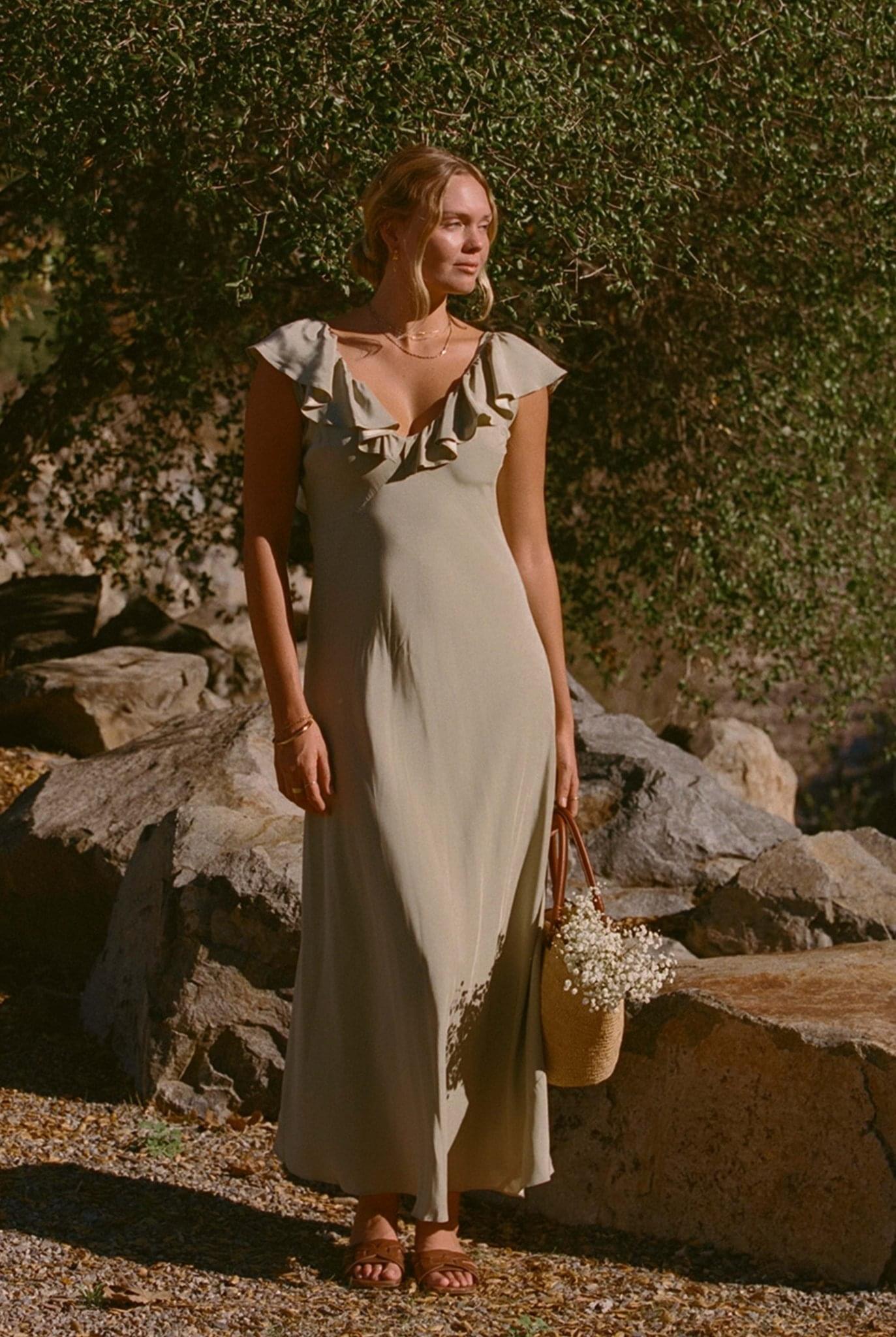 Florence Dress - Sage Silk