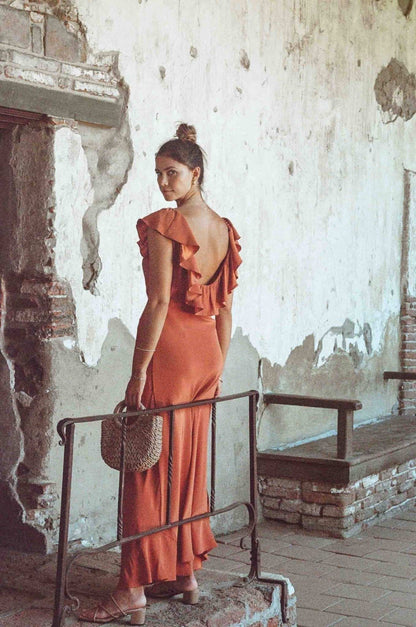 Florence Silk Slip Dress - Sandstone Orange