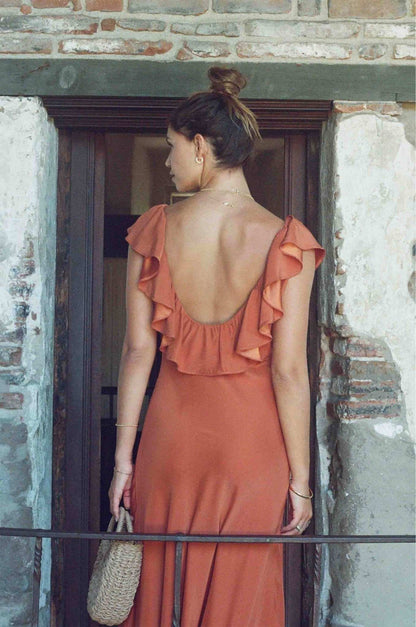 Florence Silk Slip Dress - Sandstone Orange
