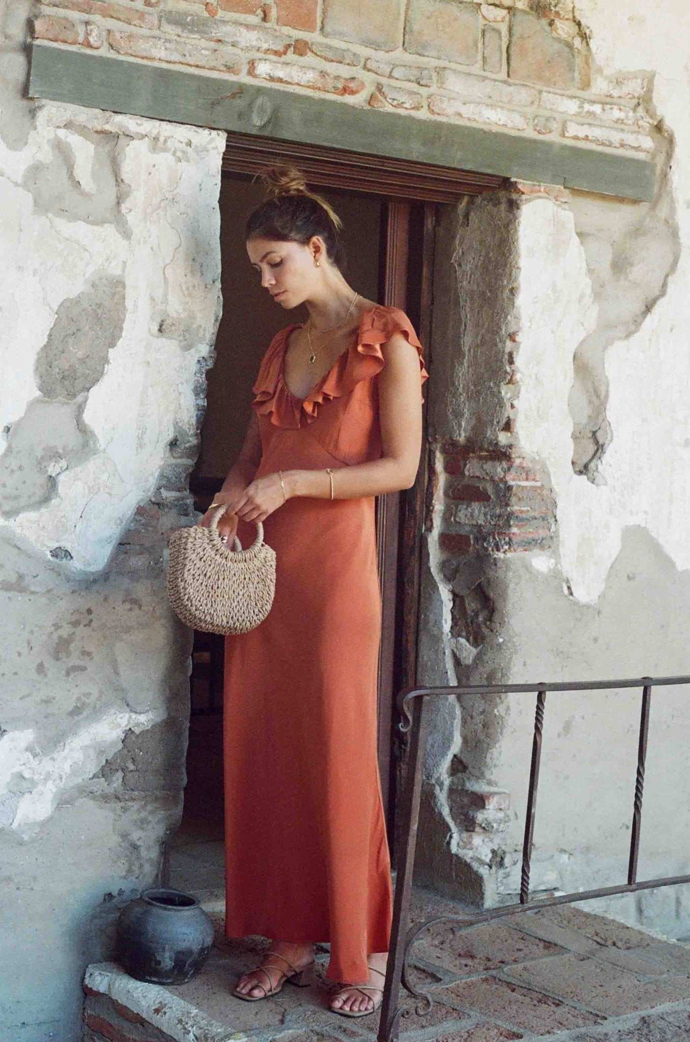 Florence Silk Slip Dress - Sandstone Orange