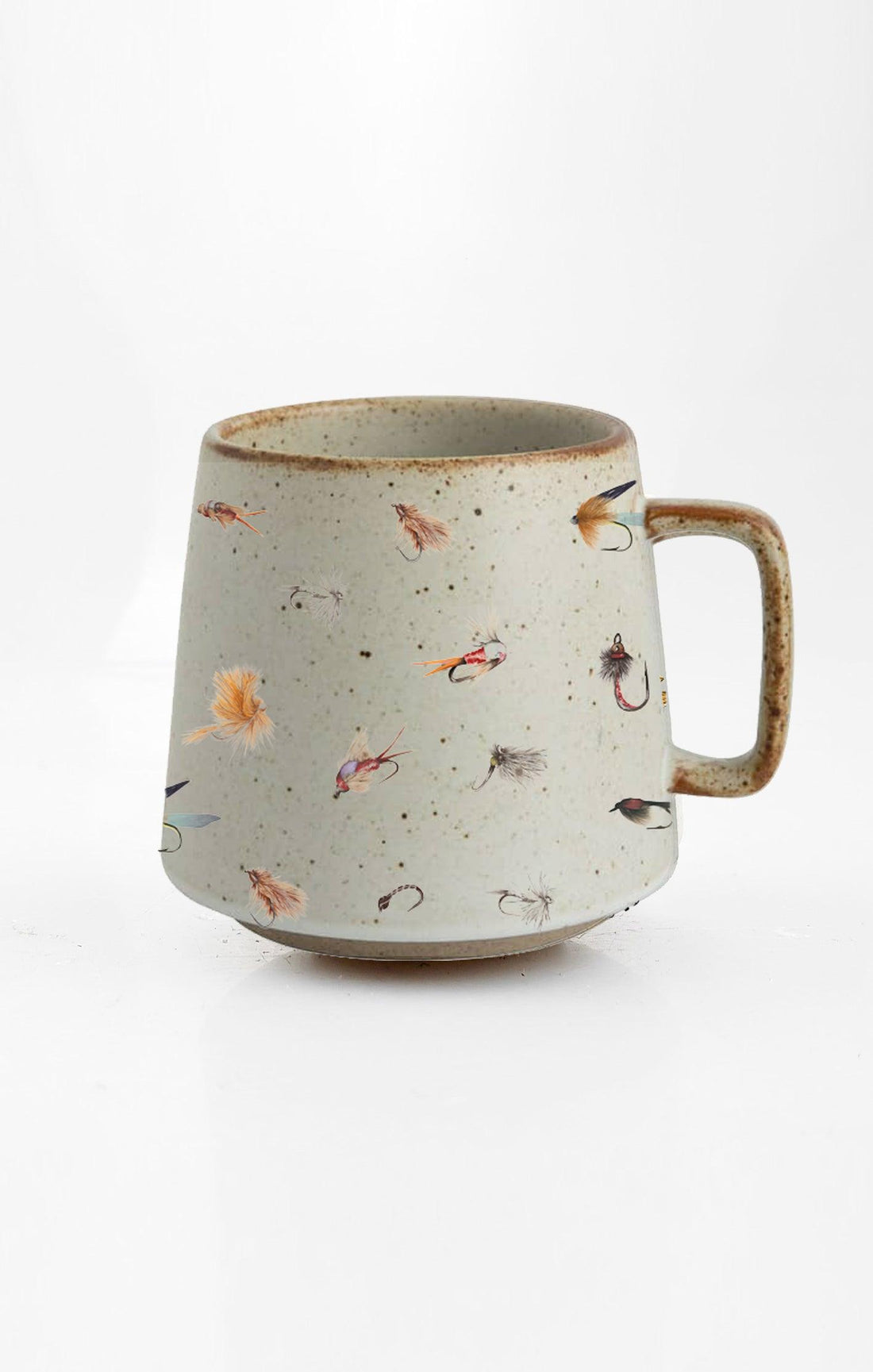 Ceramic mug with fish pattern on a white background