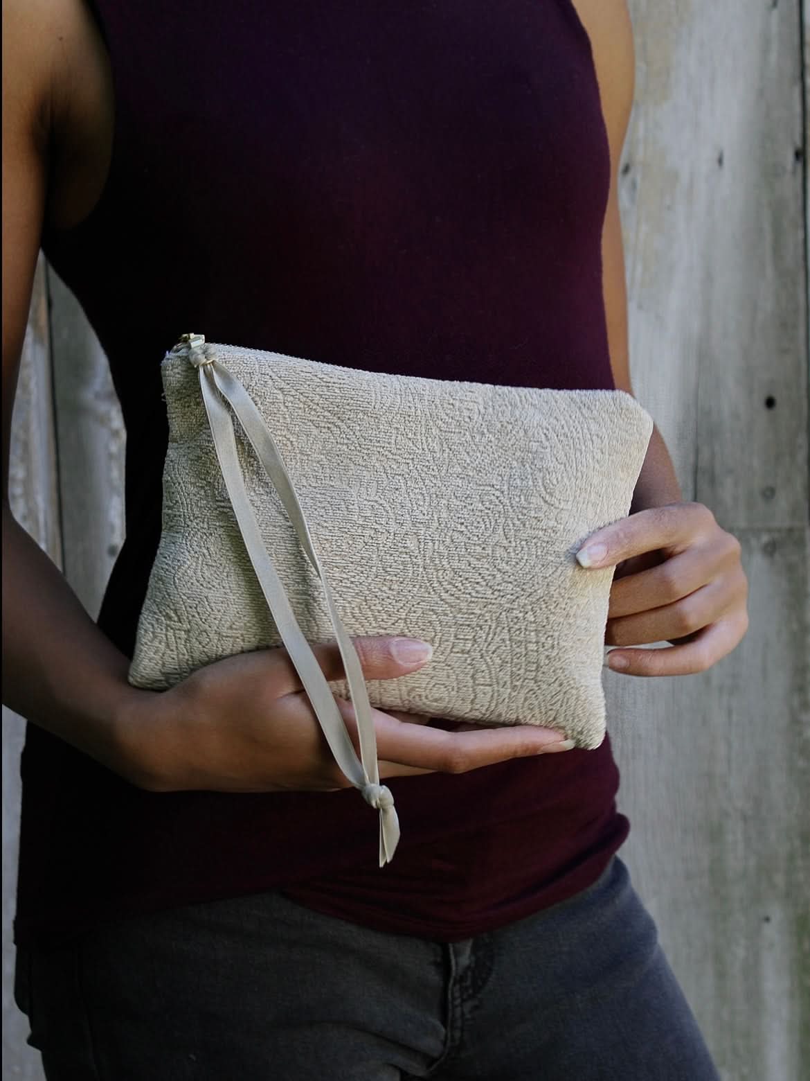 Ash &amp; Rose purse French Cream Chenille Wristlet Purse