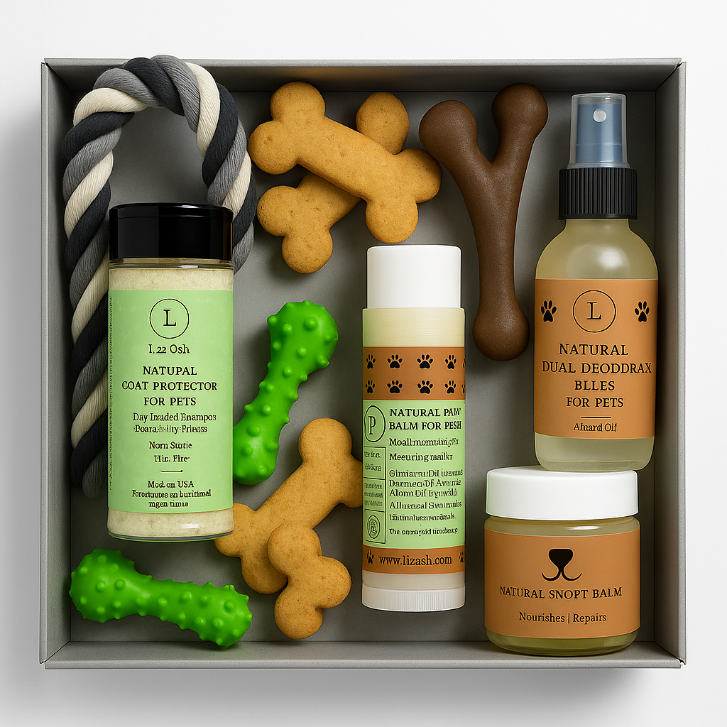 Pet Pampering Gift Box -All-Natural Pet Wellness Kit – Soothing Balms &amp; Herbal Coat Powder - My American Goods
