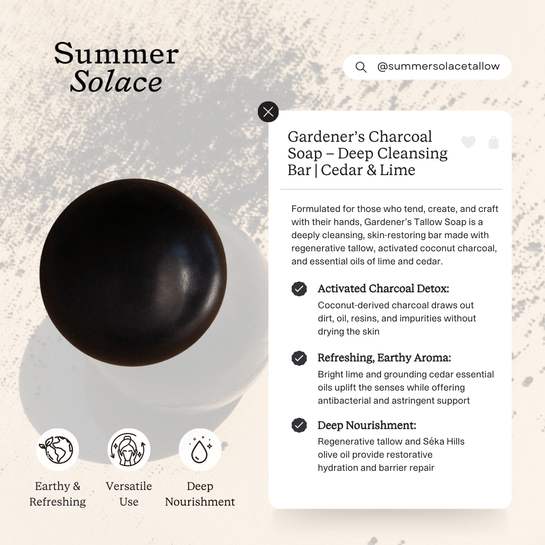 Summer Solace Tallow Tallow Soap Gardener’s Sphere Soap – Activated Charcoal with Cedar &amp; Lime