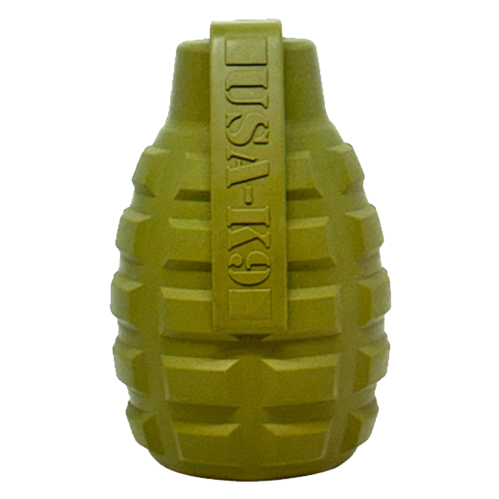 USA-K9 Grenade Shaped eDispenser Durable Dog Chew Toy &amp; Treat Dispenser - Army Green