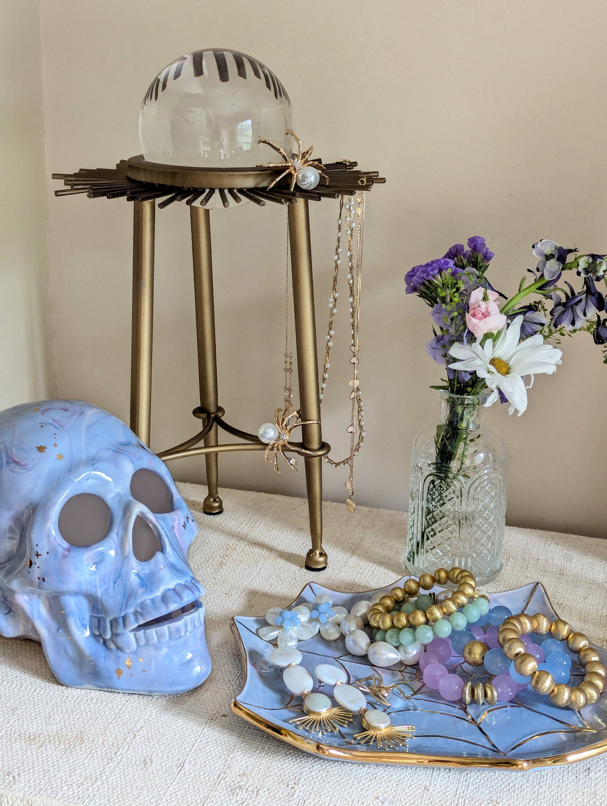 Mystical Skull in Cool Tones with 22K Gold Accents