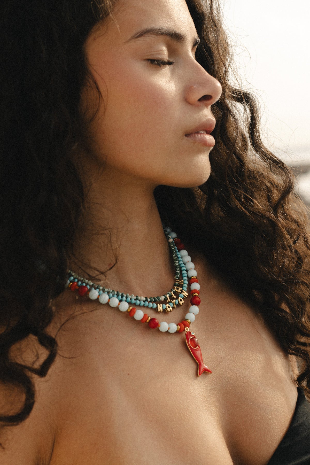 Coral Reef Fish Charm Necklace - Ocean Blue &amp; Coral Beaded Necklace