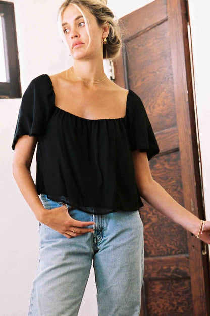 Harlow Top - Black Chiffon Silk