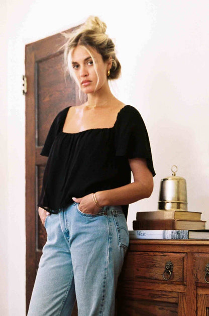 Harlow Top - Black Chiffon Silk